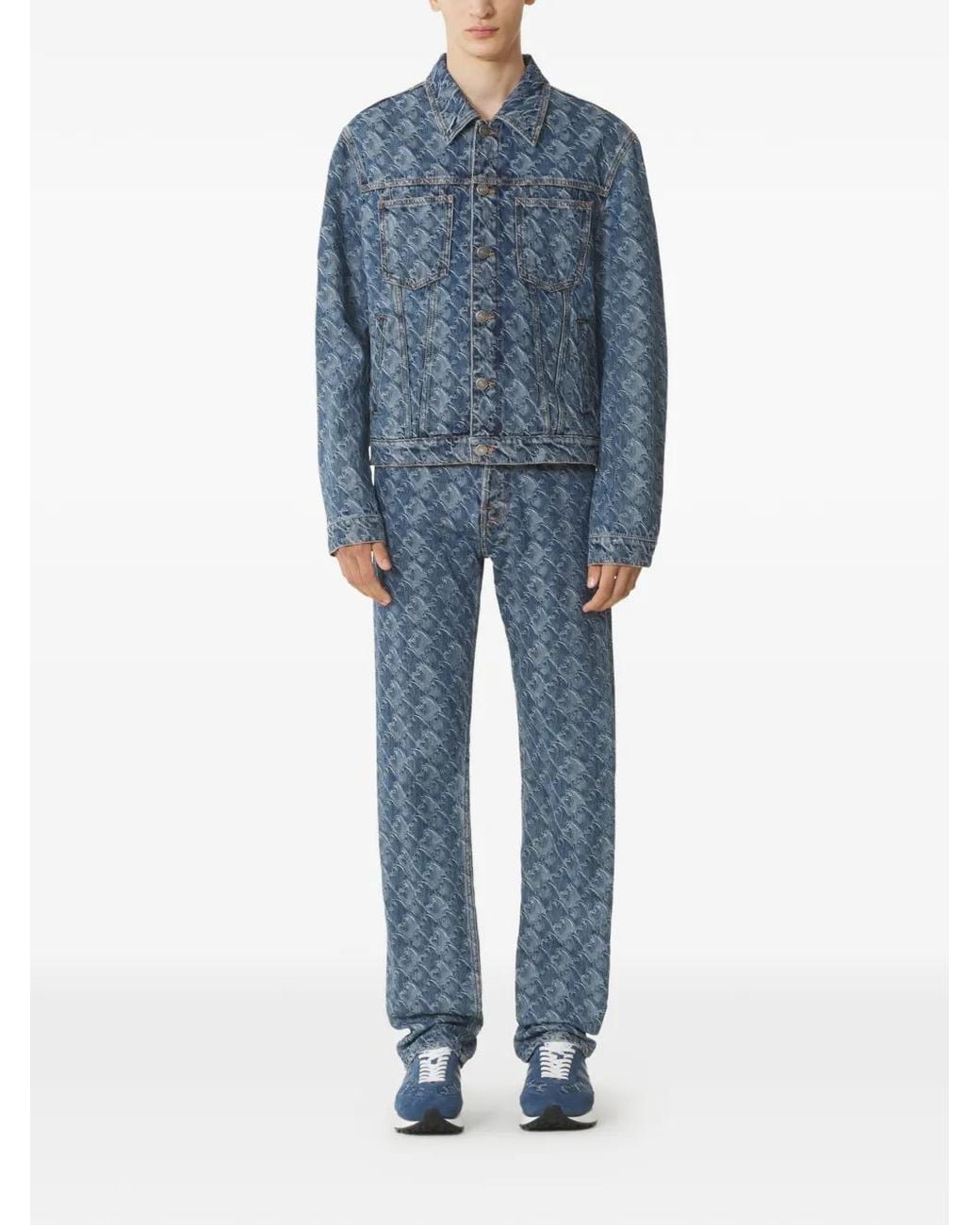 Lanvin Blue Patterned Logo-Patch Jacket for men