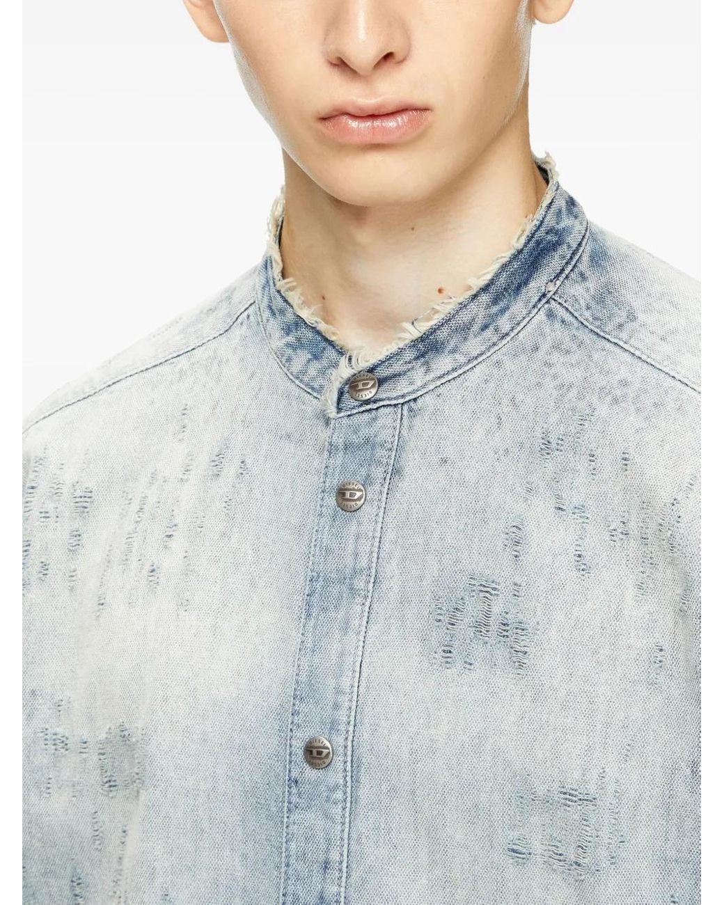 DIESEL Blue Denim Shirt With Mandarin Collar for men