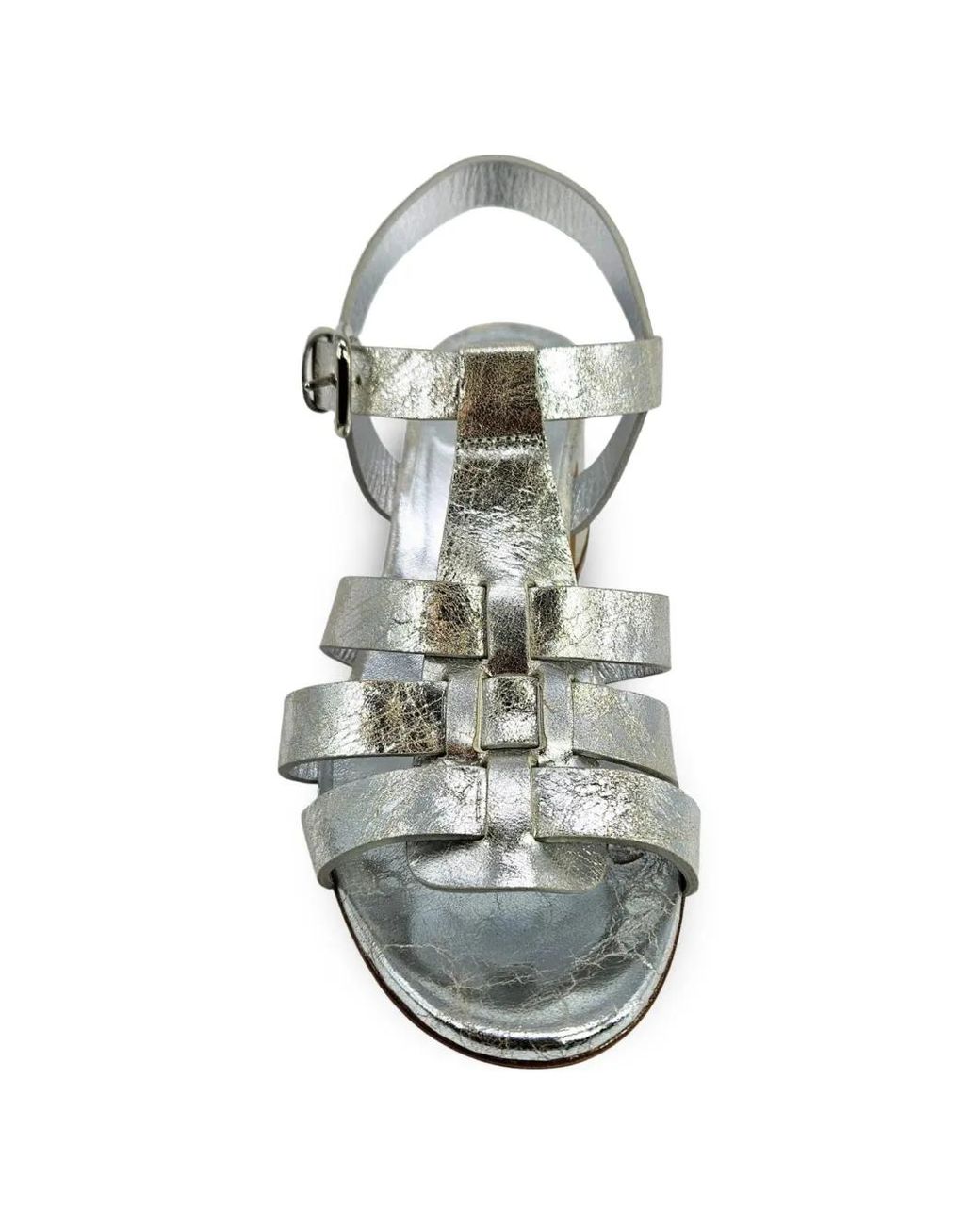 Madison Maison White Metallic-Effect Leather Heeled Gladiator Sandals