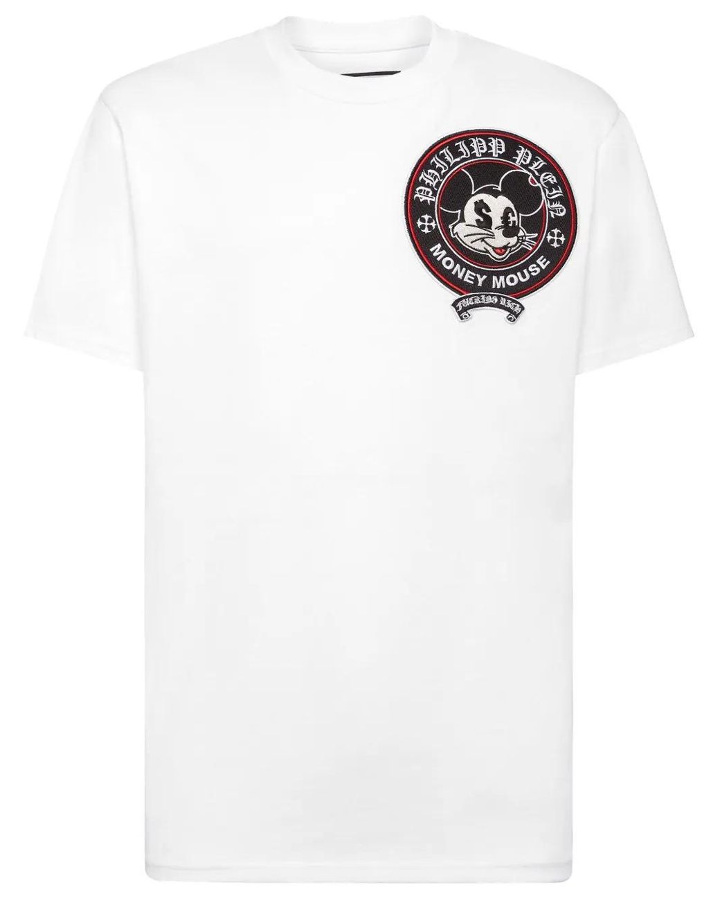 Philipp Plein White Money Mouse-Embroidered T-Shirt for men