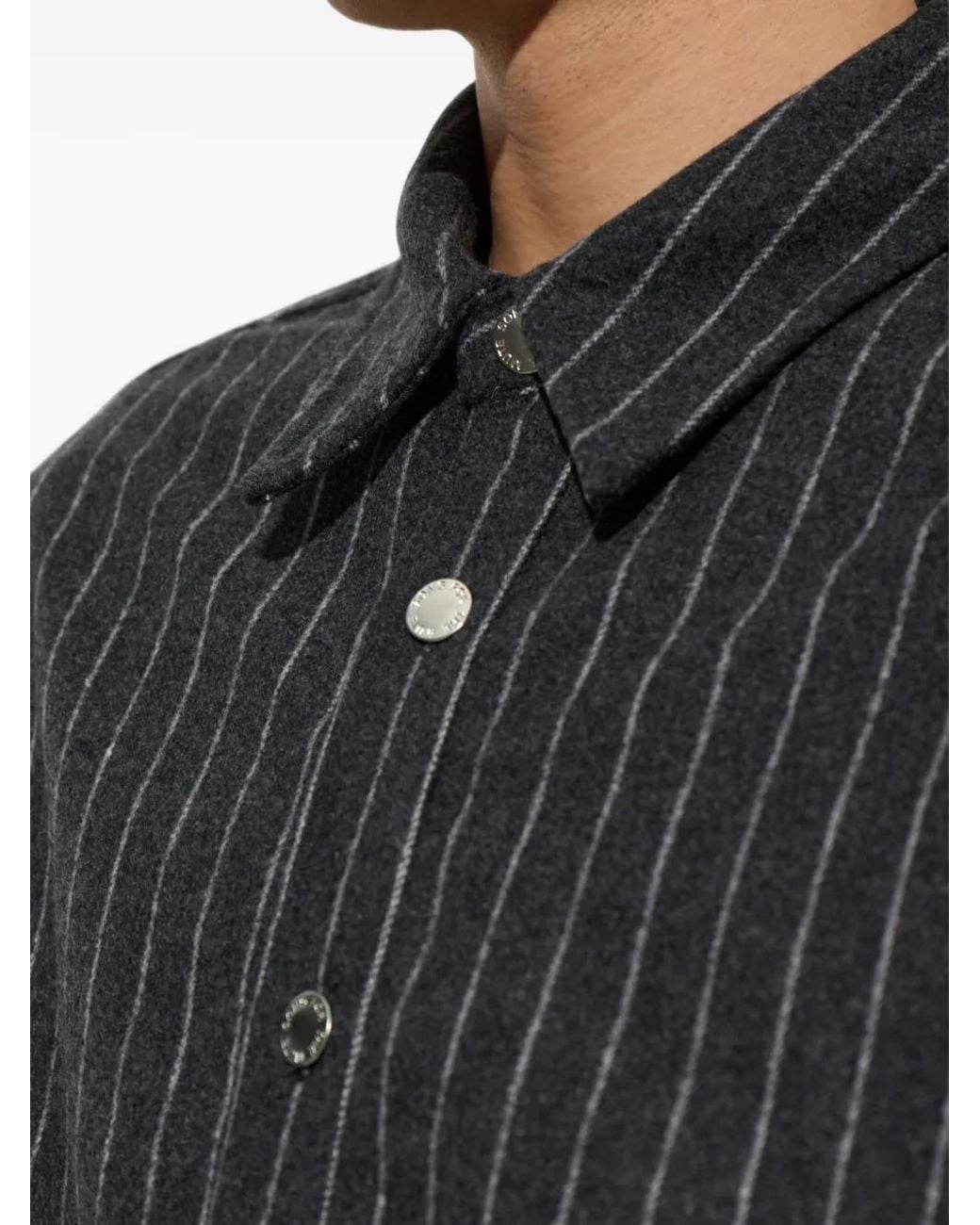 Song For The Mute Black Striped-Pattern Long-Sleeve Shirt for men