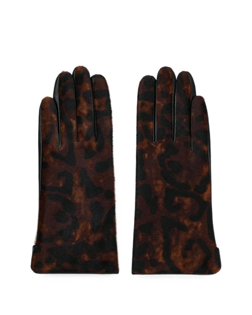 POTAMY Black Leopard-Print Panelled Gloves