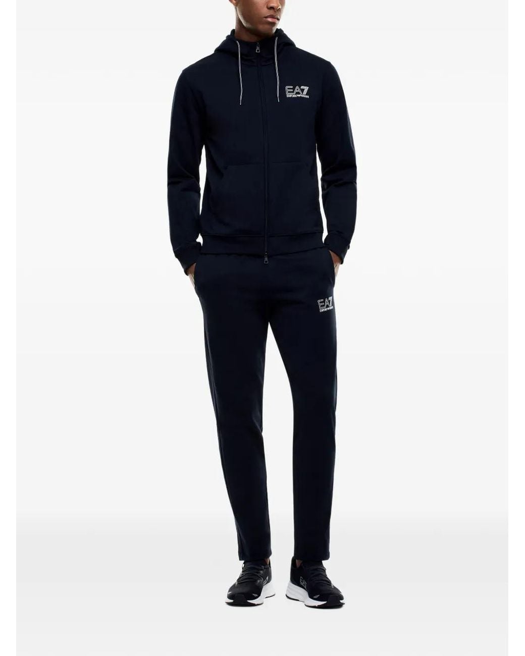 EA7 Blue Pure Cotton Tracksuit With Hood for men