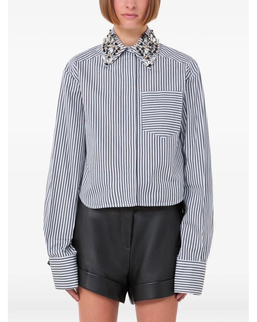 Sportmax Gray Crystal-Embellished Striped Shirt