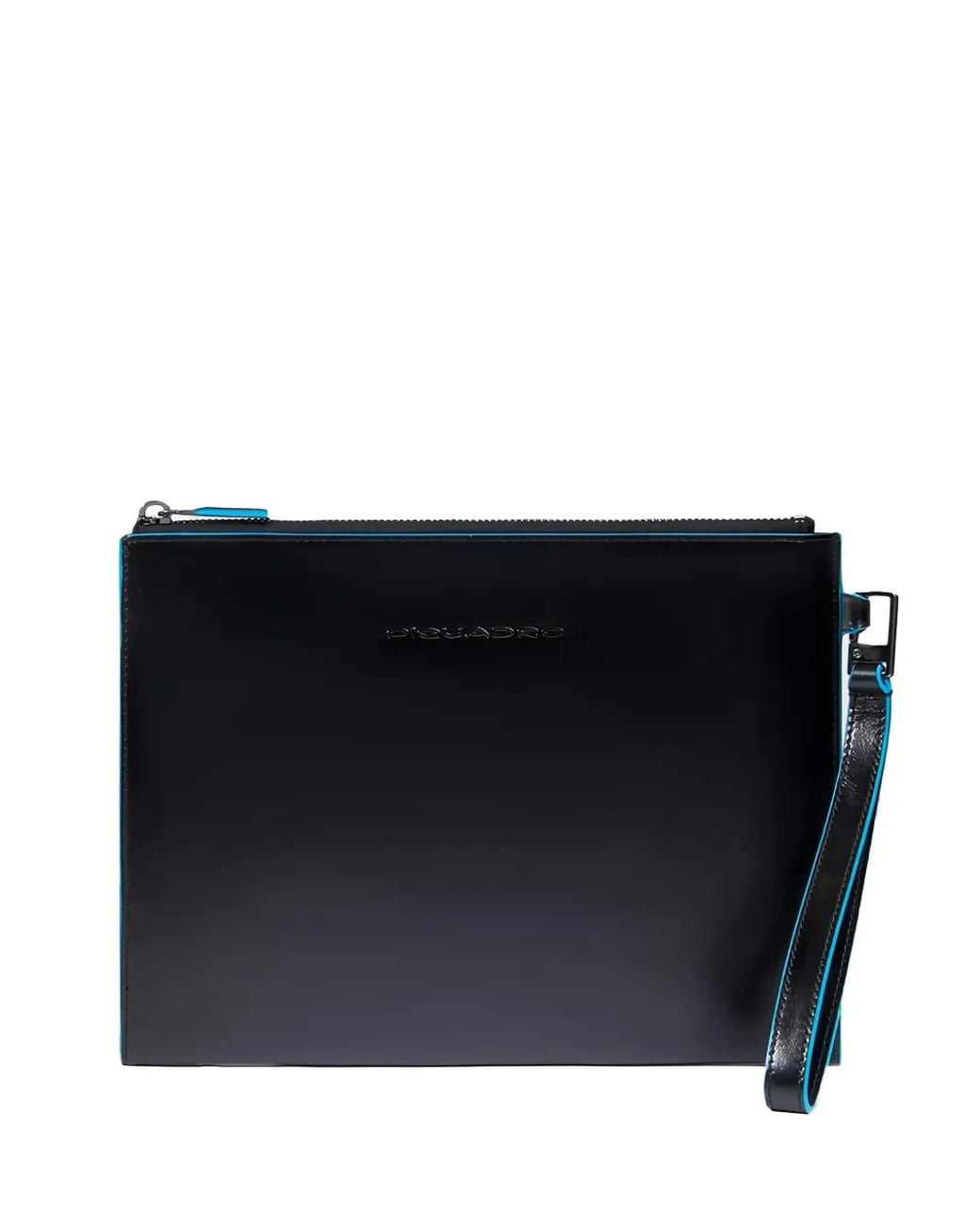 Piquadro Black Logo-Plaque Leather Clutch Bag