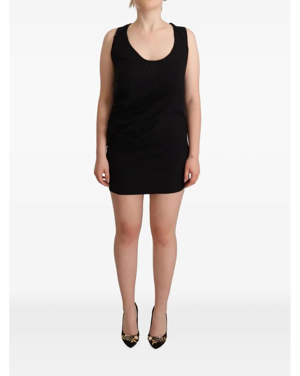 Roberto Cavalli Black Sleeveless Ruched Dress