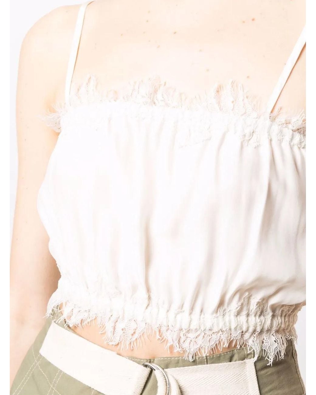 Gold Hawk White Lace-Trim Silk Crop Top