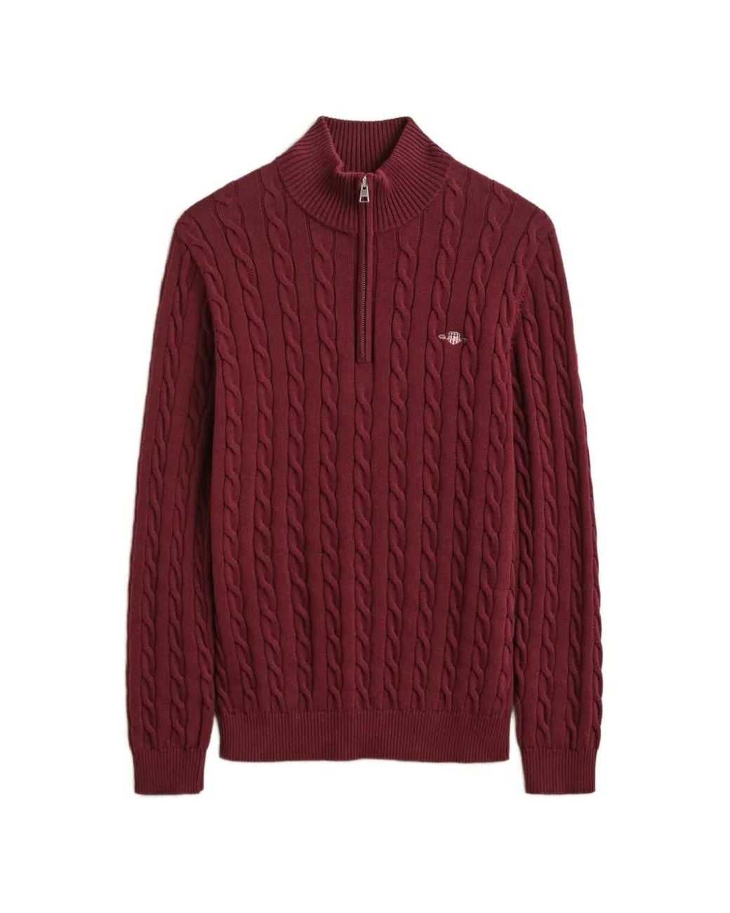Gant Red Cable-Knit Half-Zip Sweater for men