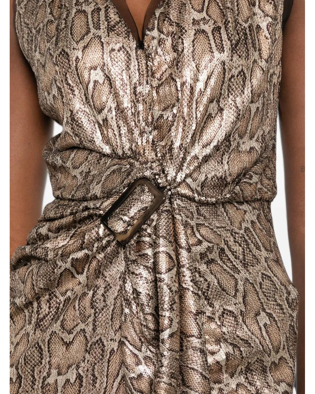 Hanita Natural Snake-Print Sequin-Embellished Dress
