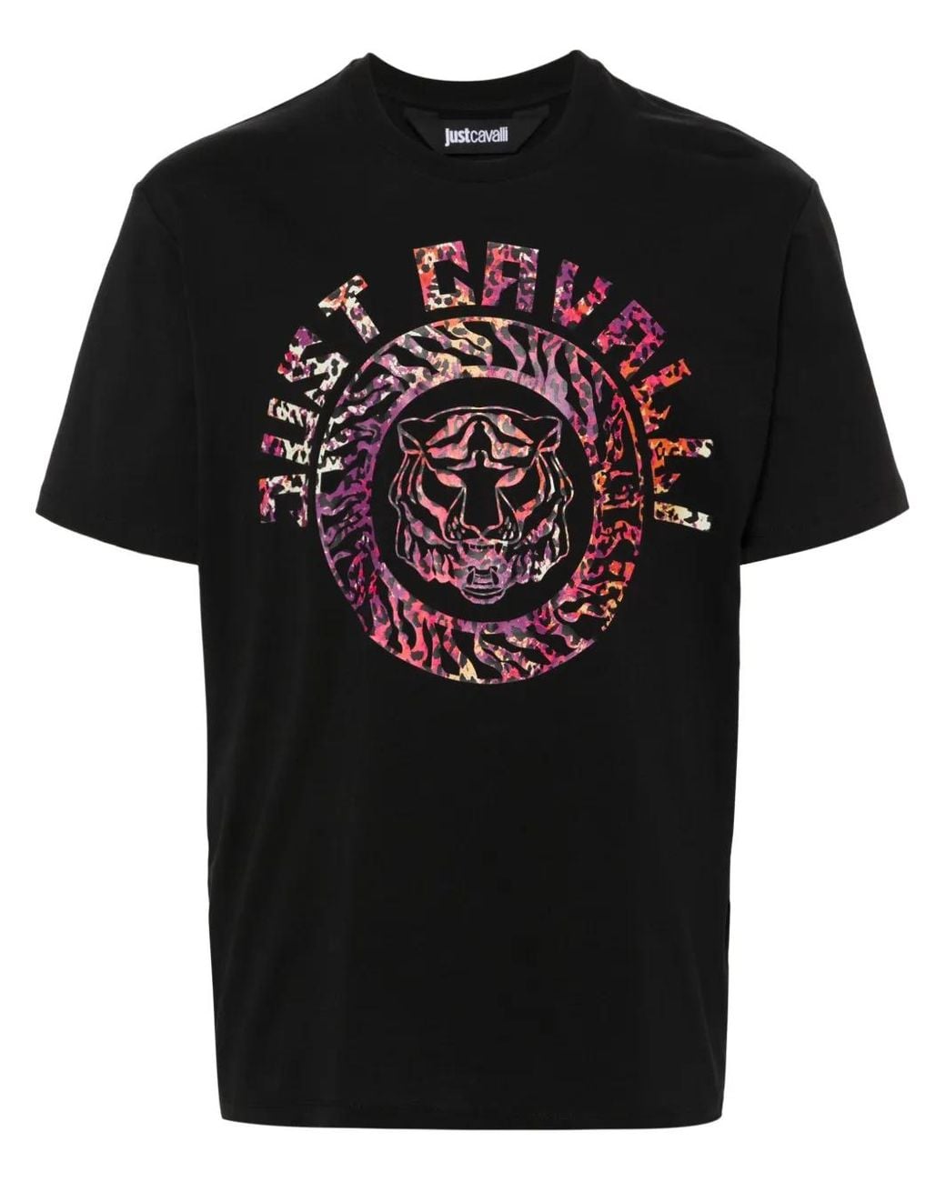 Just Cavalli Black Tiger Head-Print T-Shirt for men
