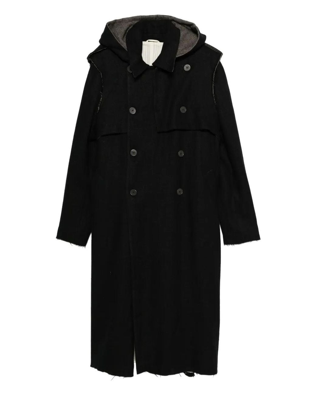 K'ANG Black Hooded Double-Breasted Coat for men