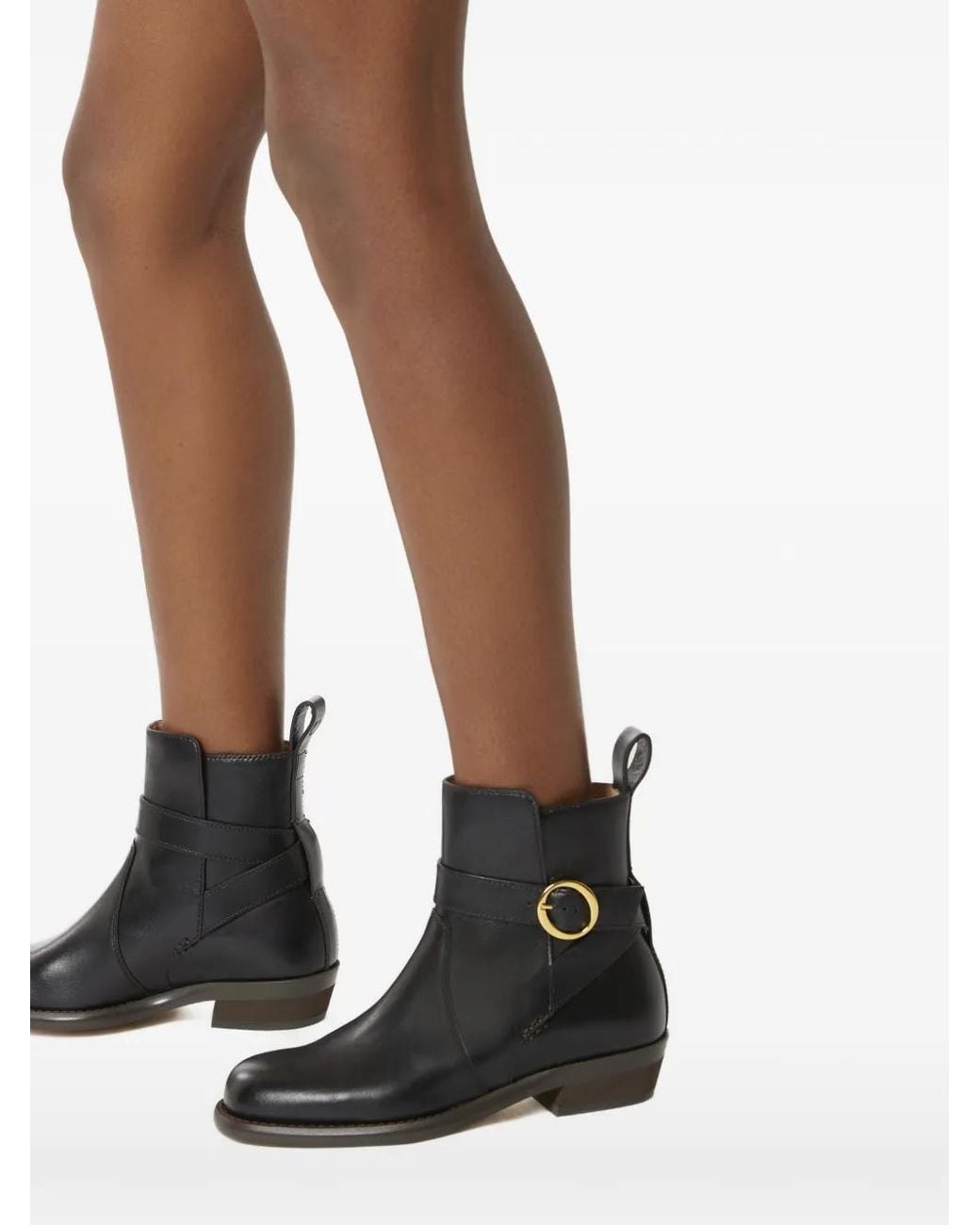 Odissi Black Ornella Ankle Strap Buckle Leather Boots