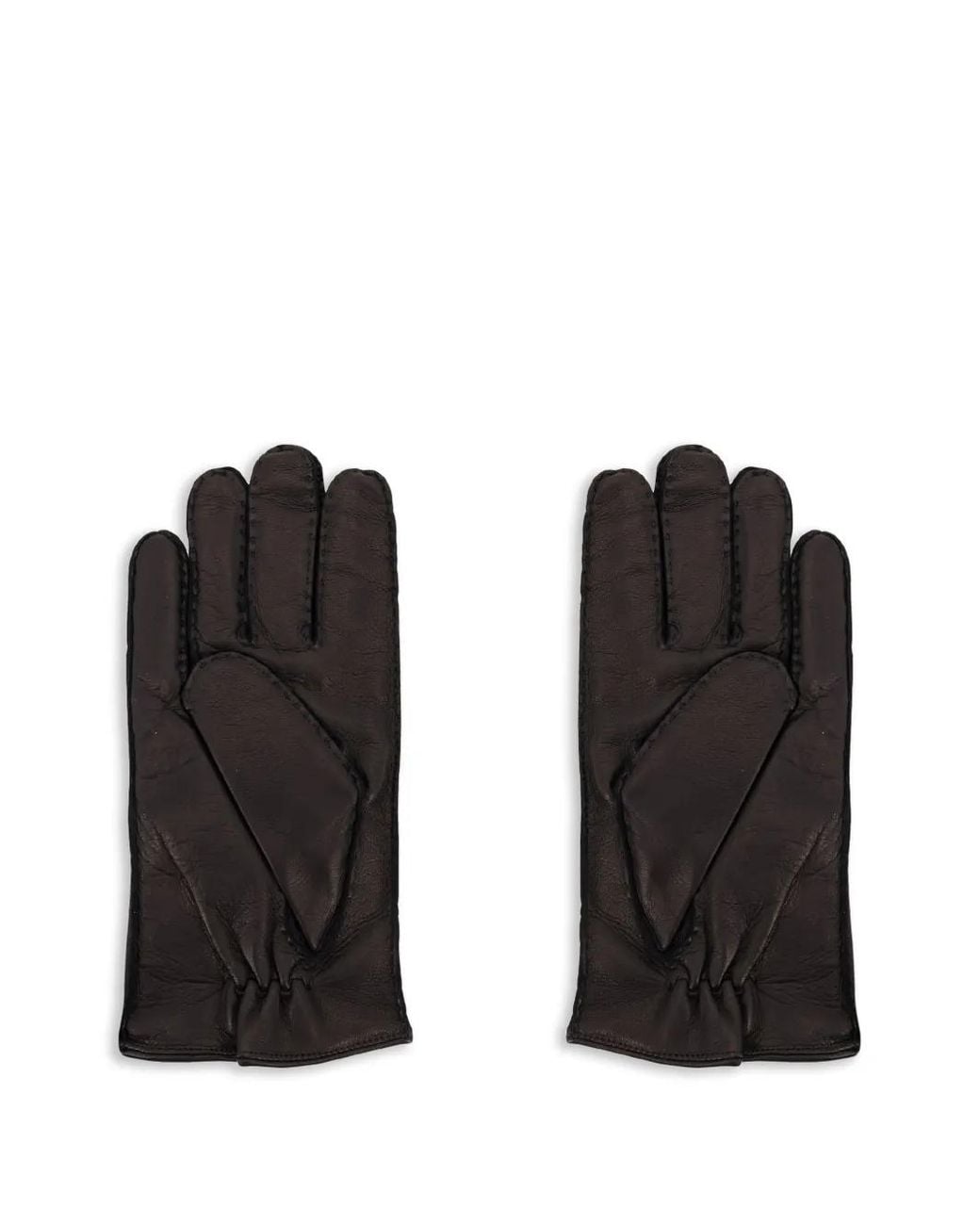 Orciani Black Stitched-Detail Leather Gloves for men