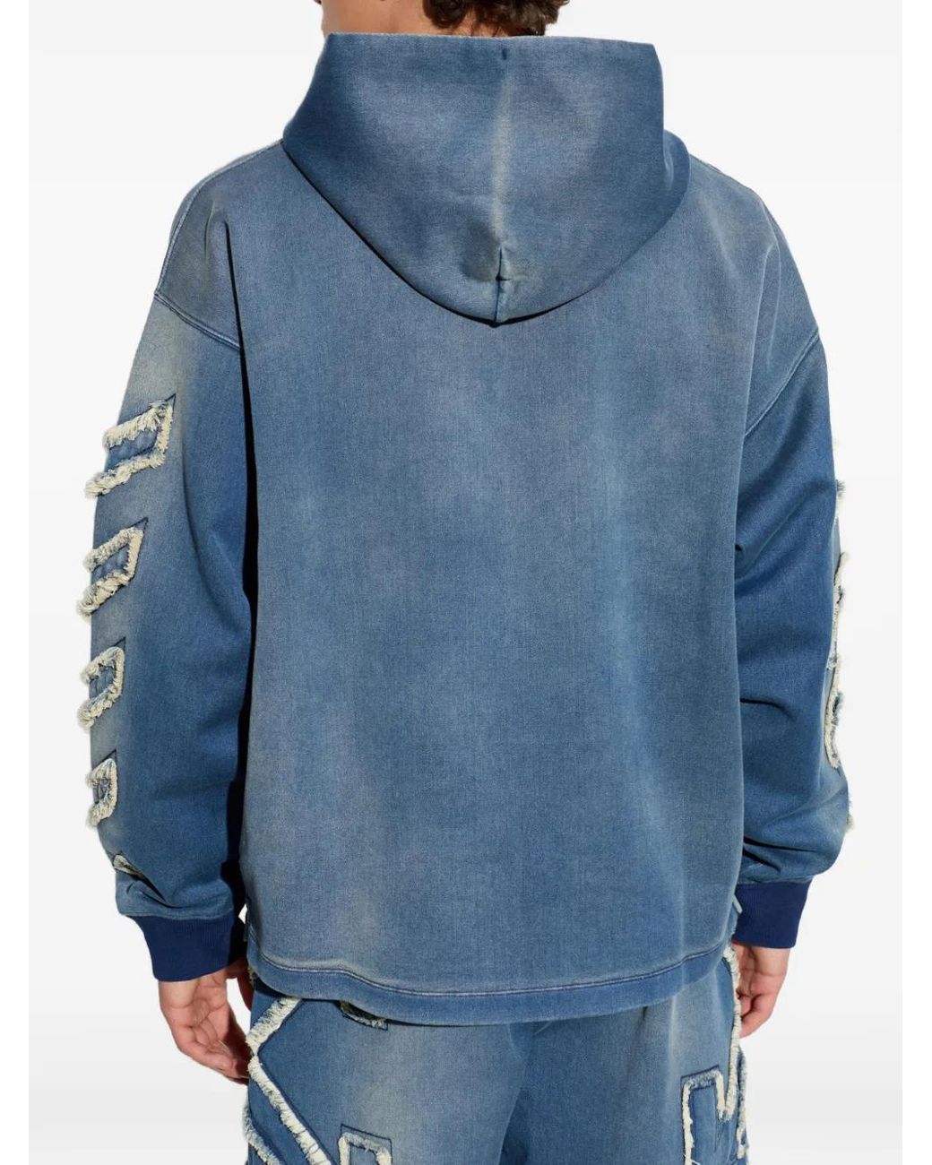 Off-White c/o Virgil Abloh Blue Diagonals Frayed Hoodie for men