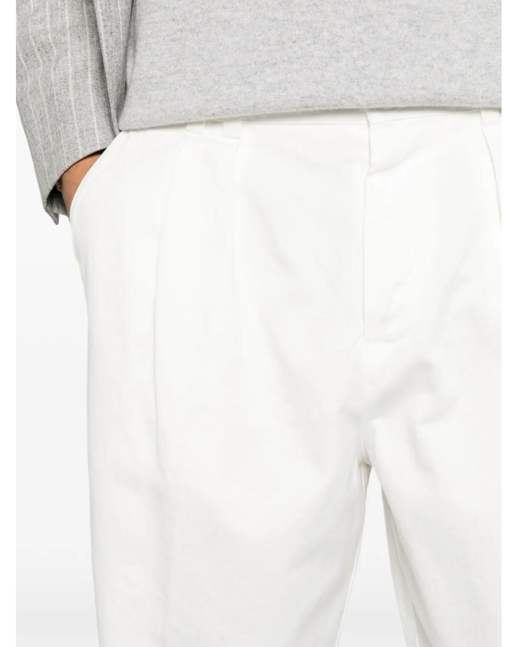 Canali White Pleated Straight-Leg Trousers for men