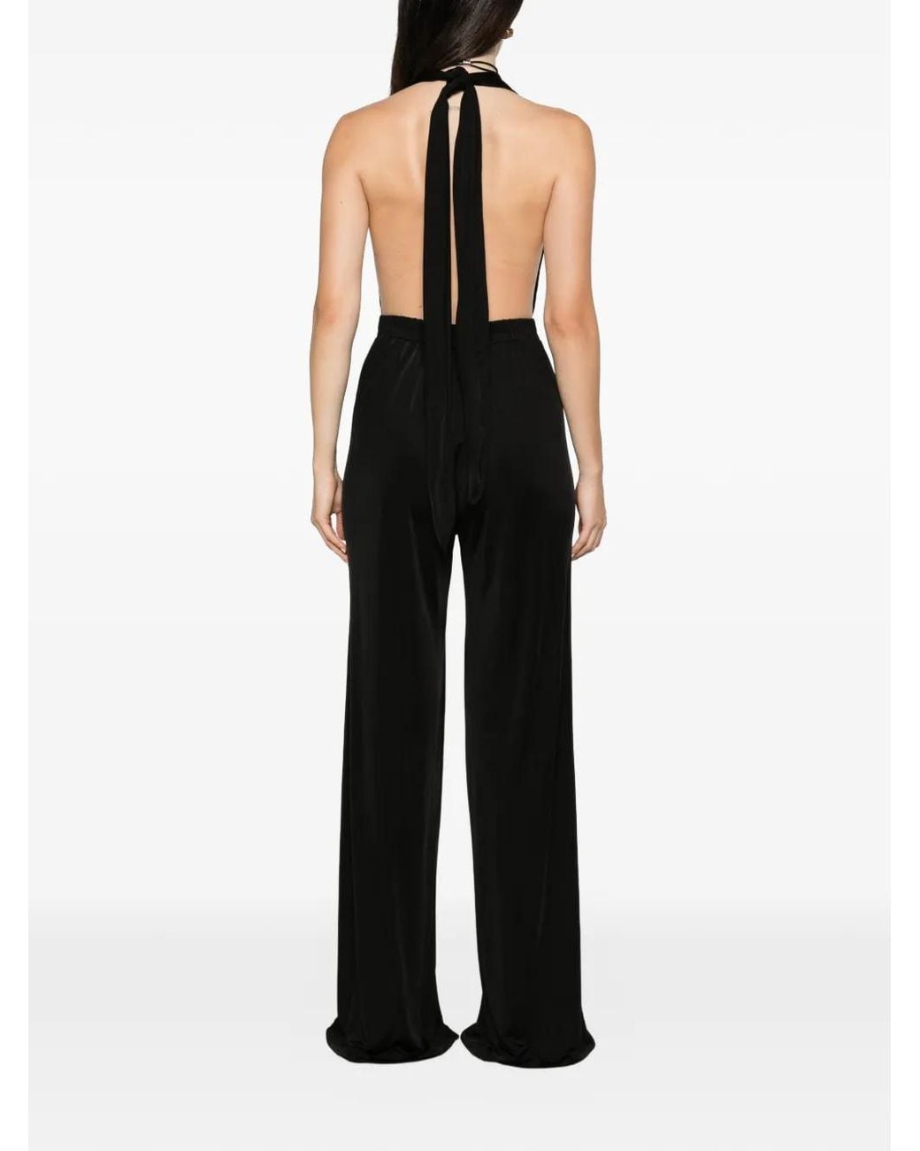 Amazuìn Black Halterneck Wide-Leg Jumpsuit