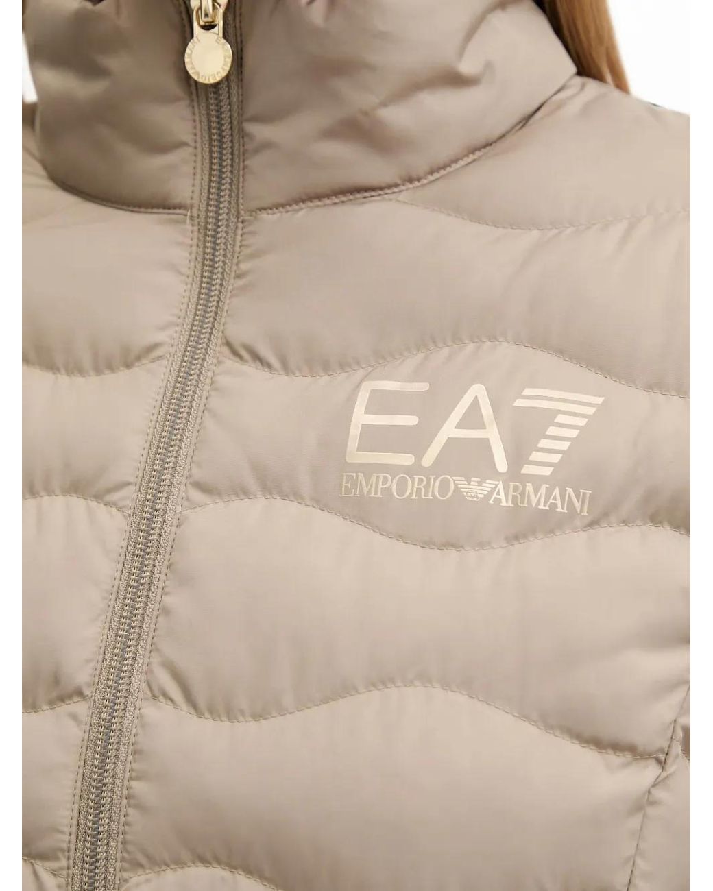 EA7 Natural Windbreaker Jacket With Wavy Striped Quilting