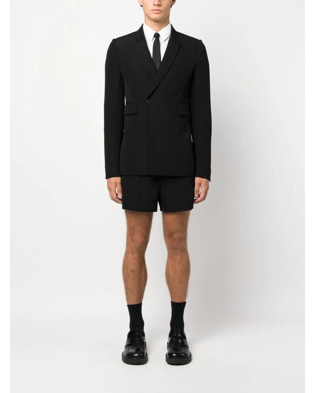 SAPIO Black Double-Breasted Wool-Cotton Blazer for men