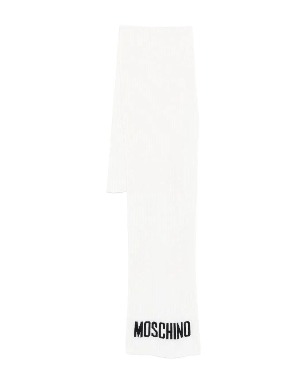 Moschino White Ribbed Logo Scarf