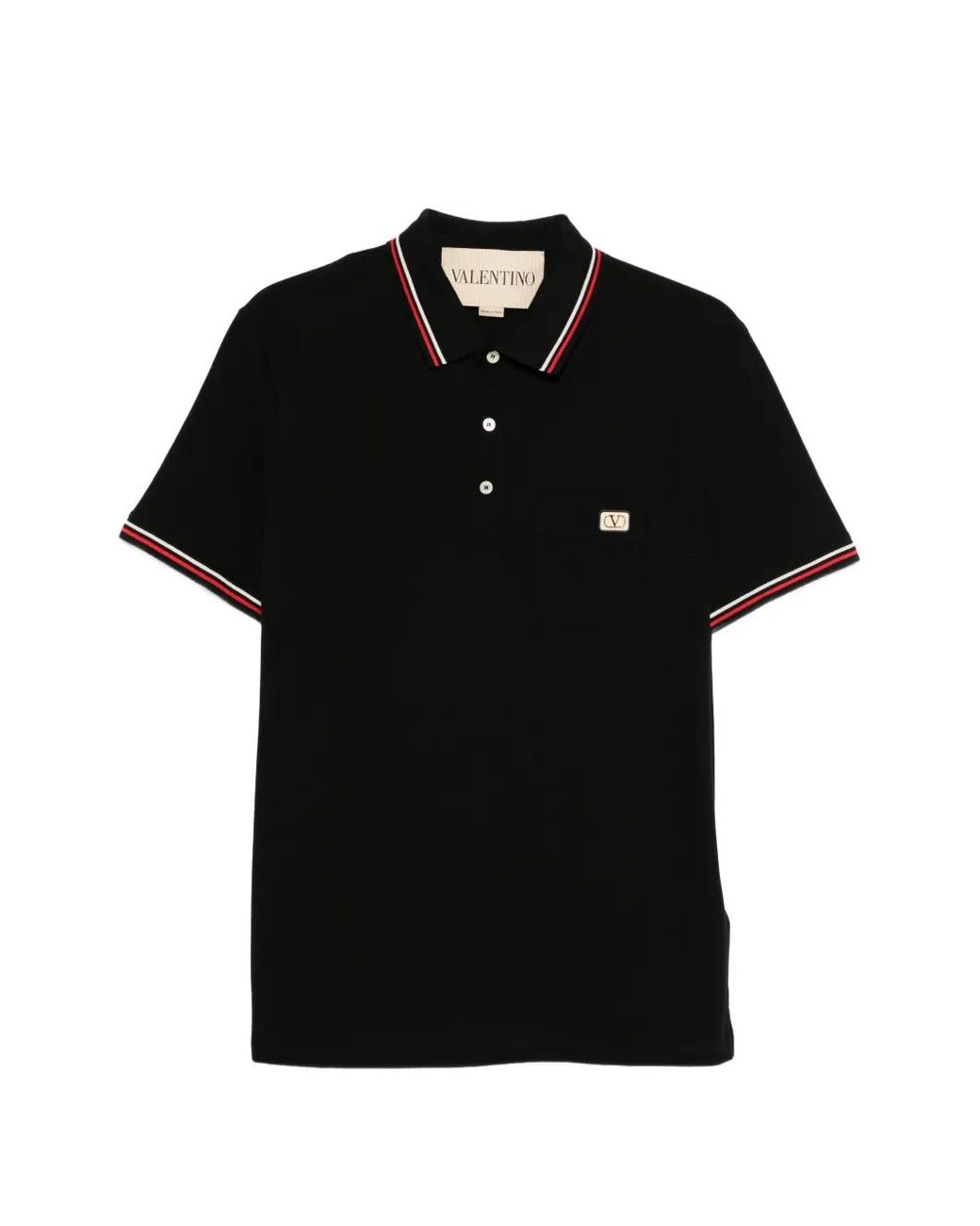 Valentino Garavani Black Cotton Piqué Polo Shirt With Vlogo Patch for men