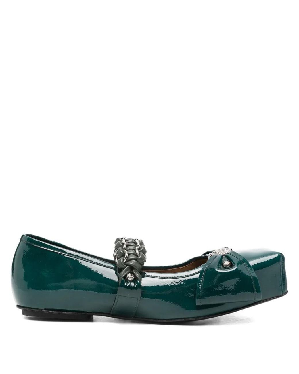 Toga Green Bow-Embellished Ballet Flats