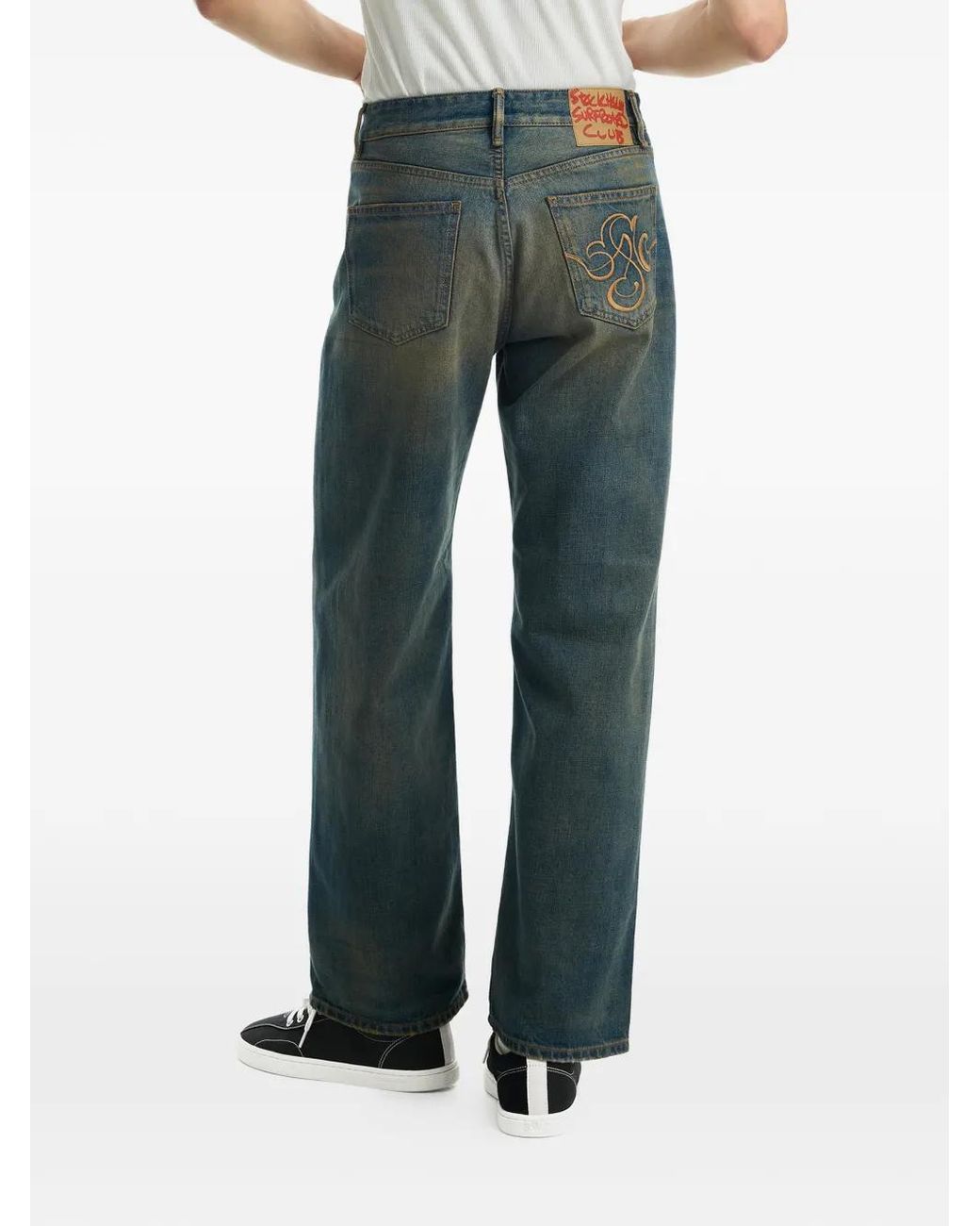 Stockholm Surfboard Club Blue Frank Logo-Embroidered Jeans for men