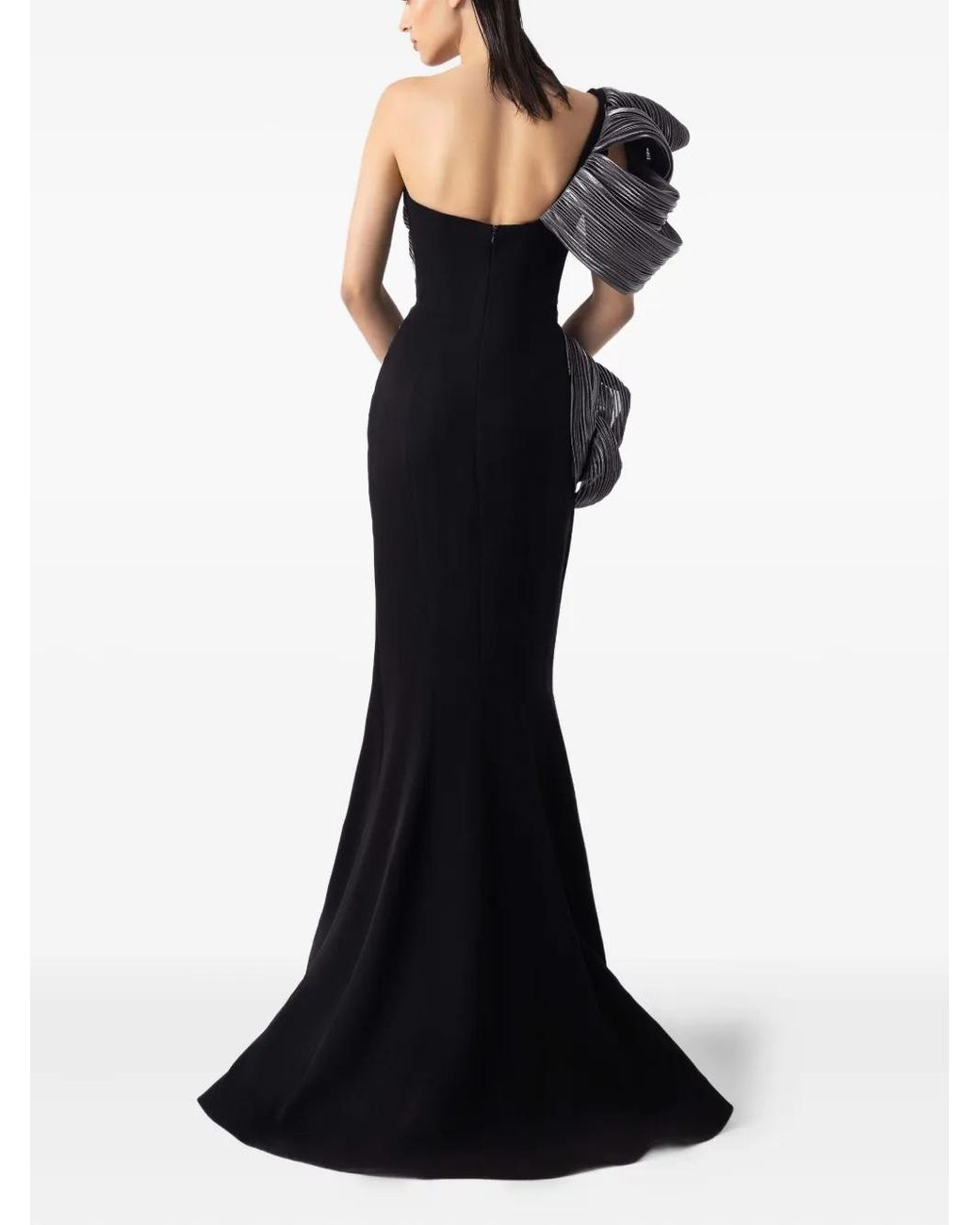 Gaby Charbachy Black One-Shoulder Mermaid Gown