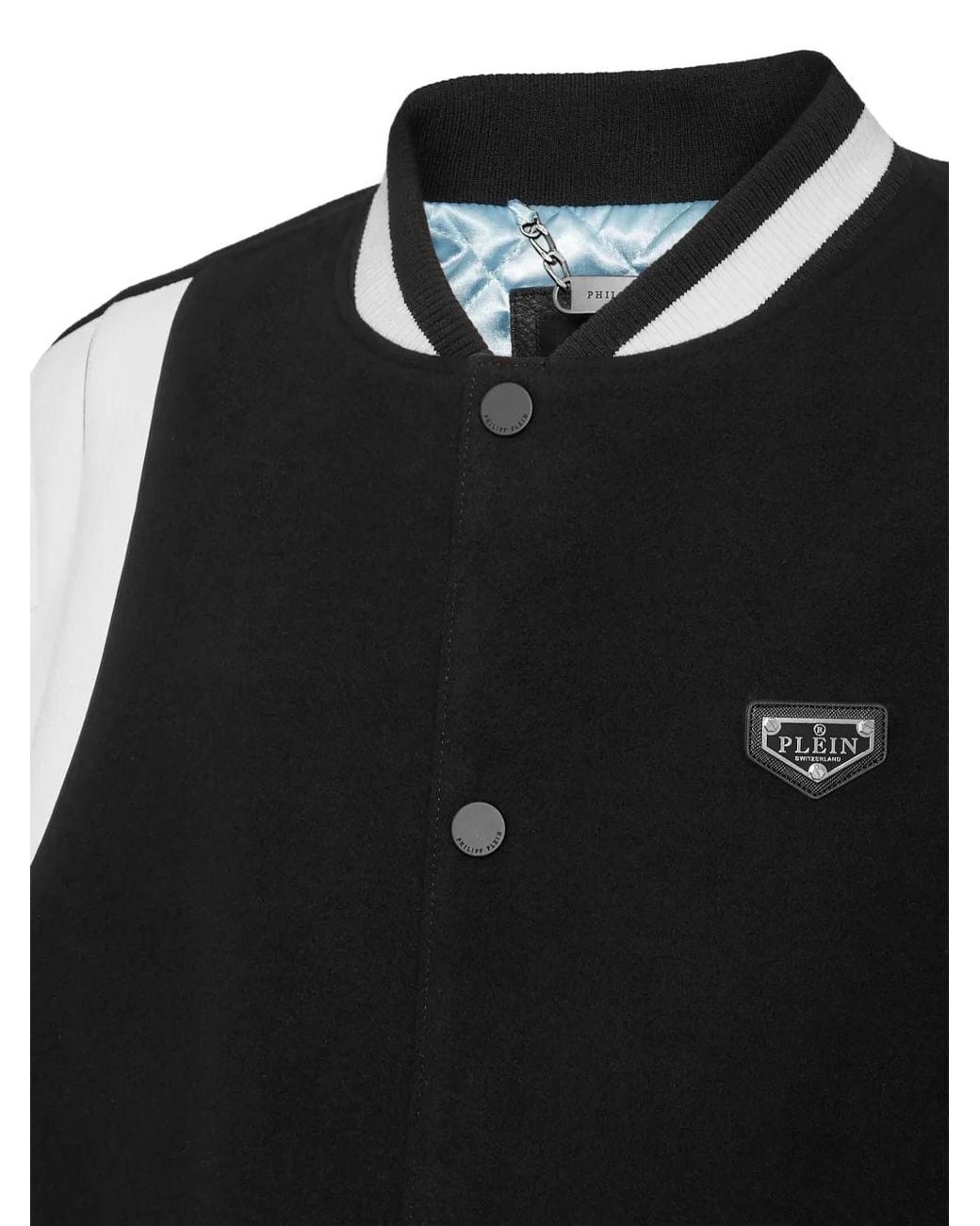 Philipp Plein Black Leather Sleeves Bomber Jacket for men