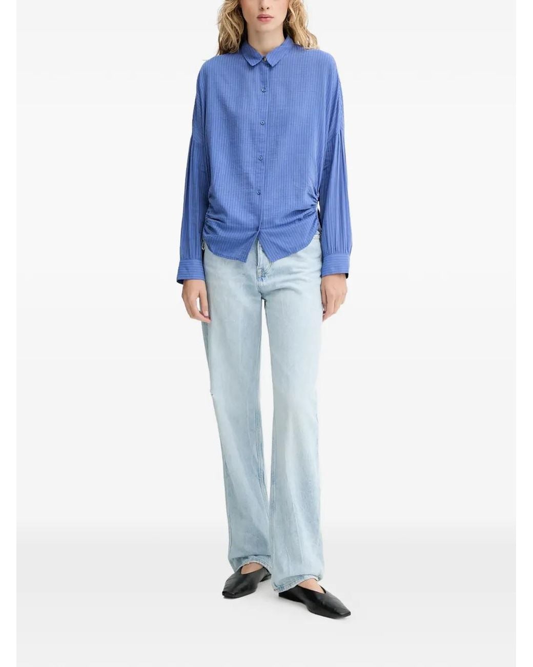 Sessun Blue Drawstring Textured Shirt
