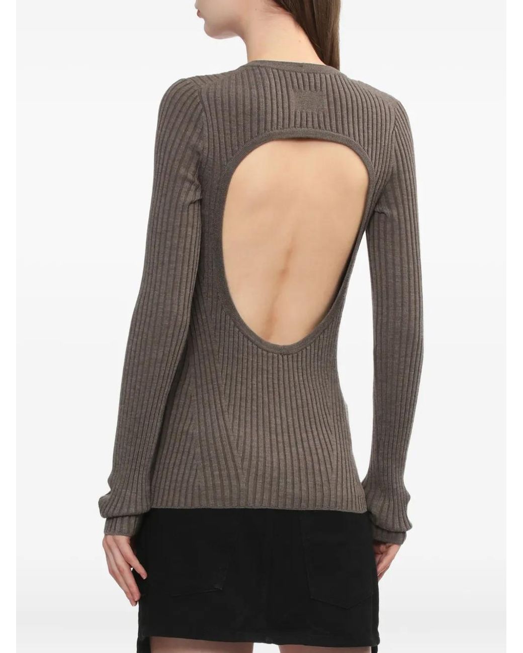 Helmut Lang Gray Ribbed Open-Back Top