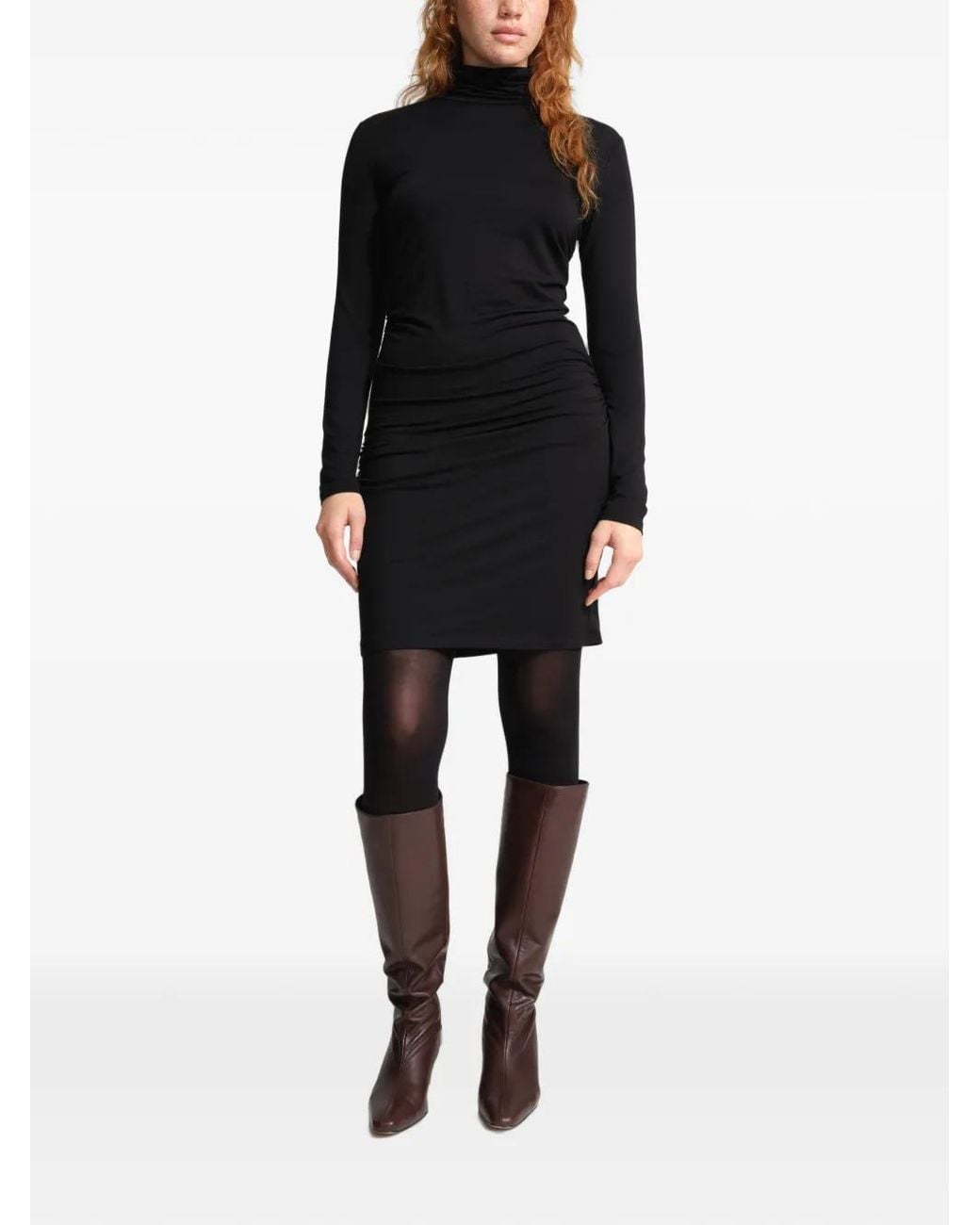 MARCELLA Black Phoebe Ruched-Detail Mini Dress