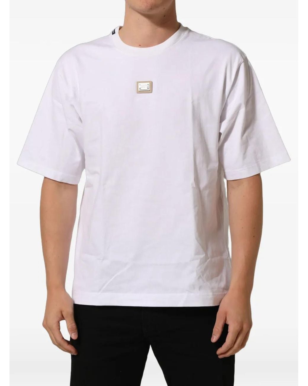 Dolce & Gabbana White Logo-Plaque Crew-Neck T-Shirt for men