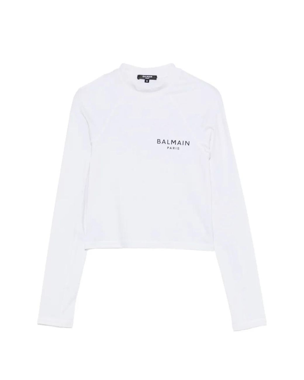 Balmain White T-Shirt Crop À Logo Imprimé
