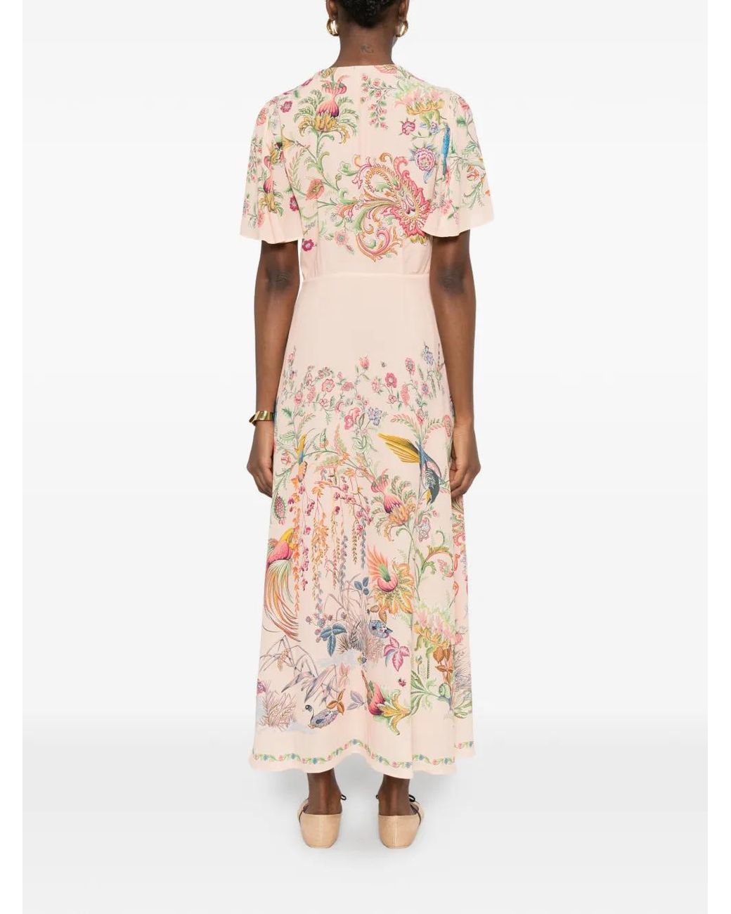 Etro Pink Floral Print V-Neck Dress