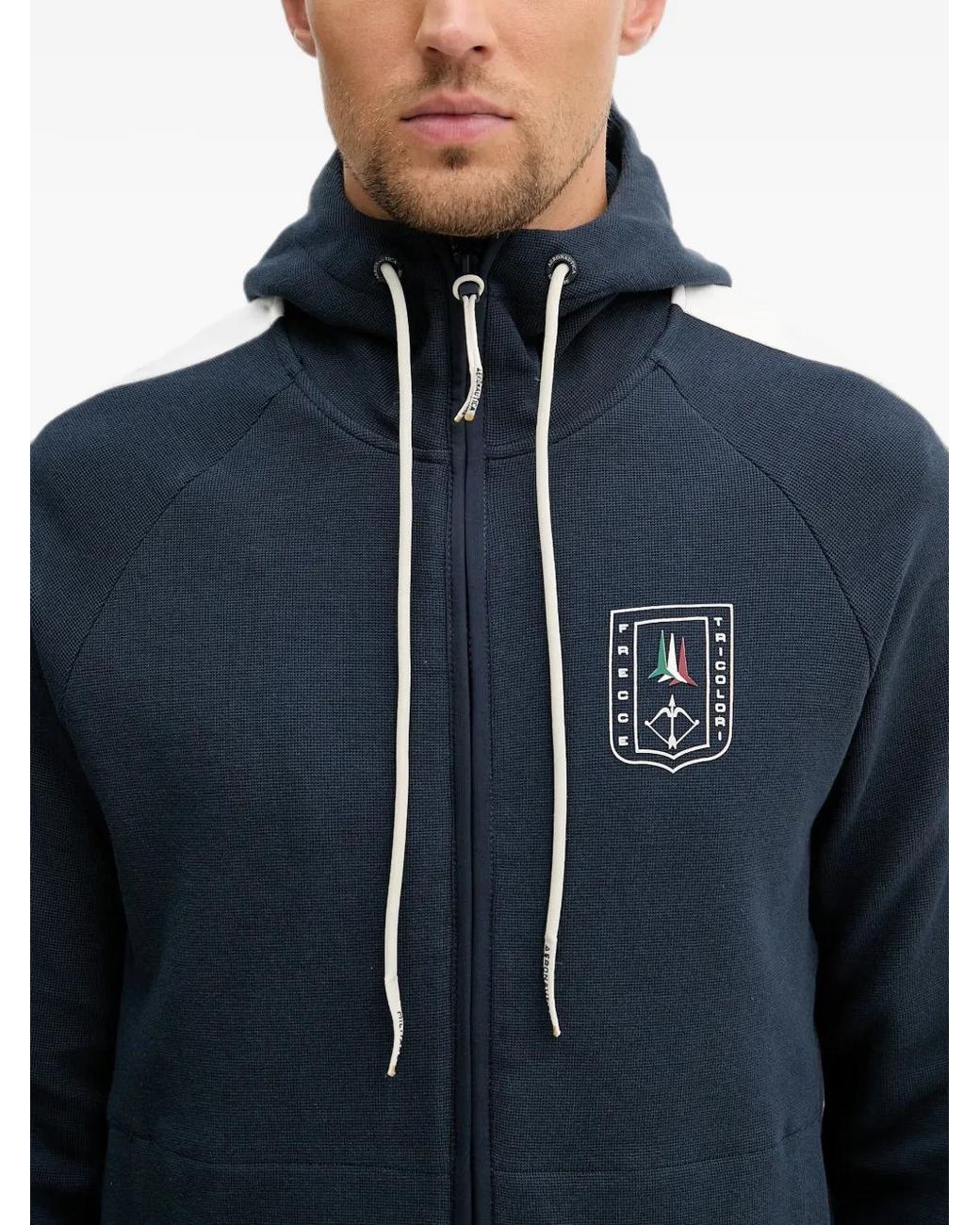 Aeronautica Militare Blue Logo-Printed Zip-Up Hoodie for men