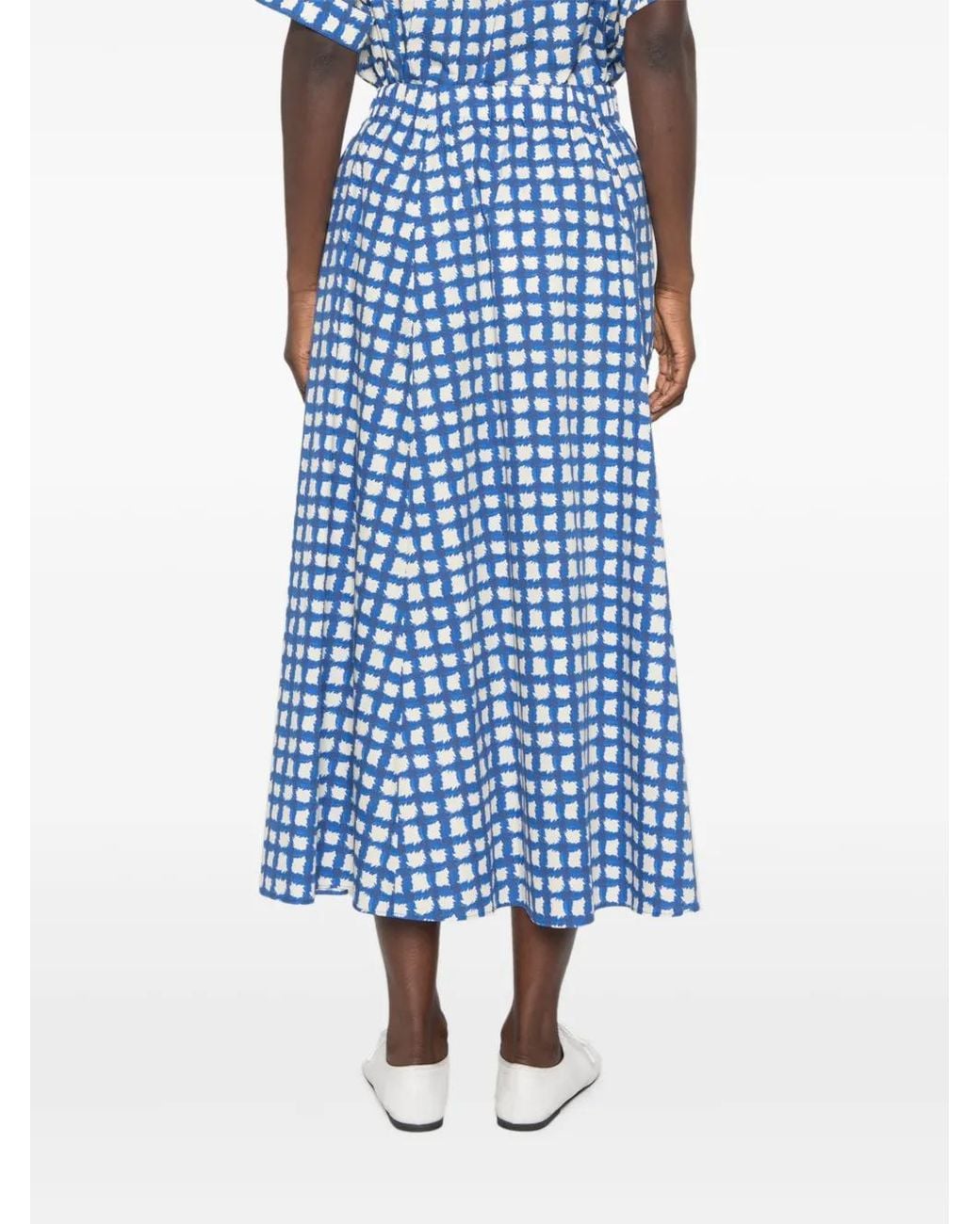 iBlues Blue Check-Print Short-Sleeve Midi Dress