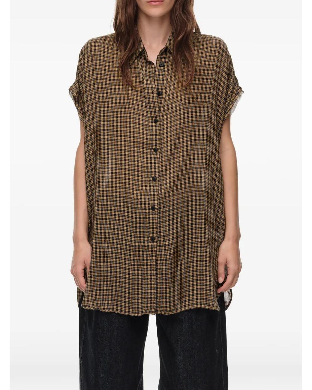Bimba Y Lola Brown Checked Dropped-Shoulder Shirt