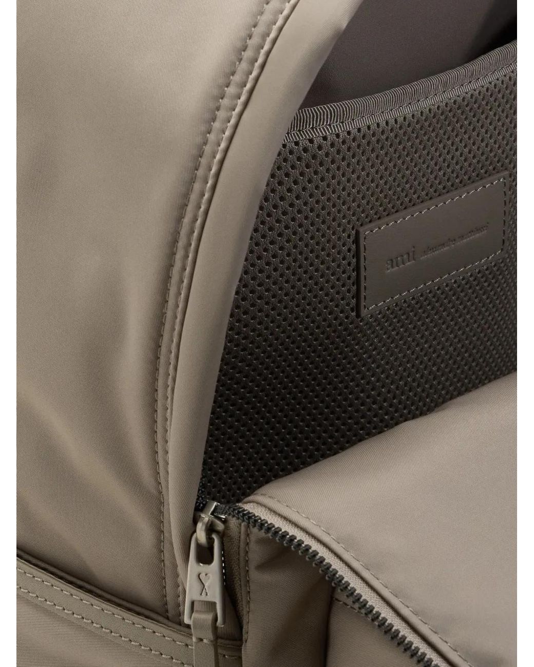 AMI Gray Marcel Padded Logo-Patch Backpack