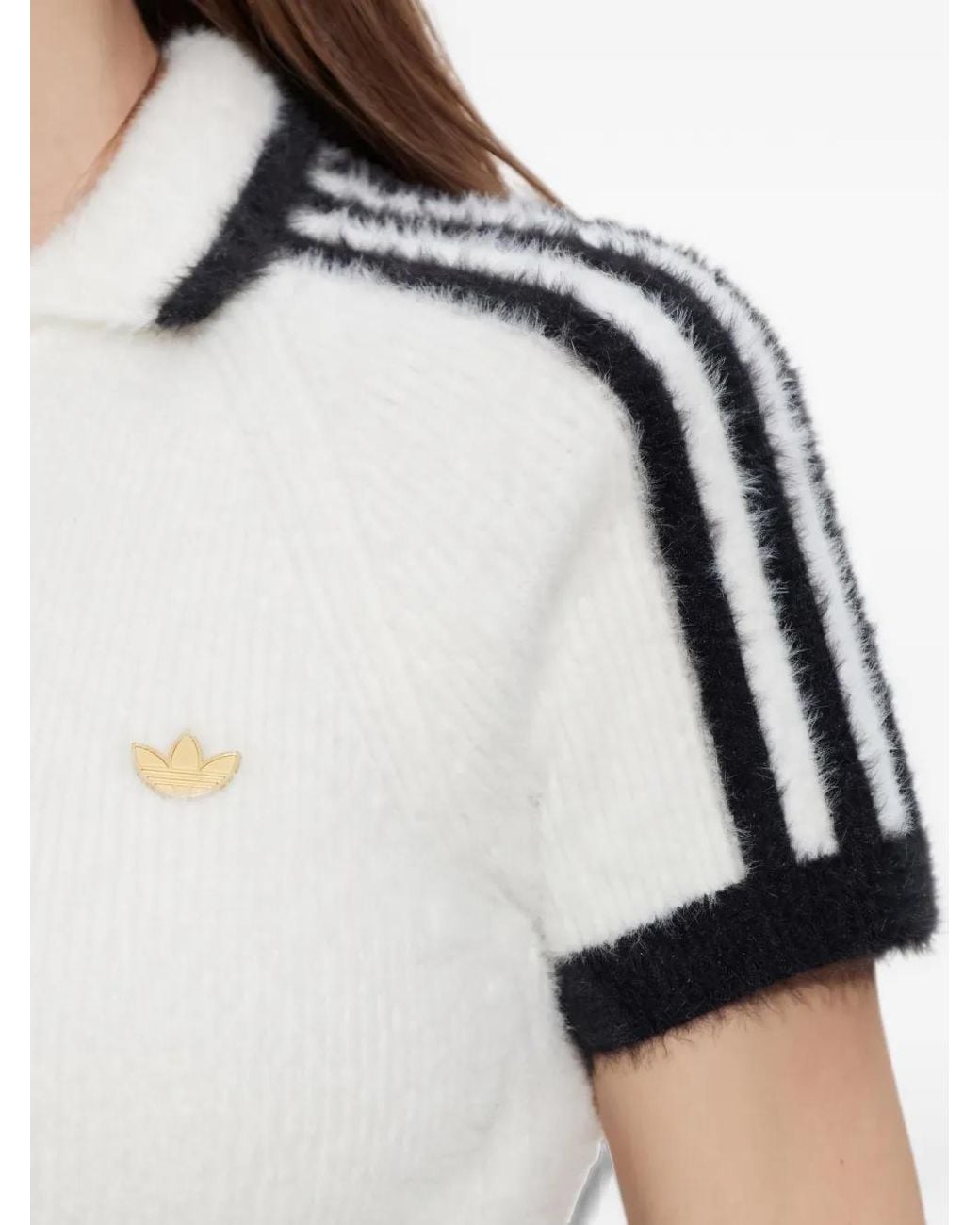 Adidas White Polo À Détail Rayé