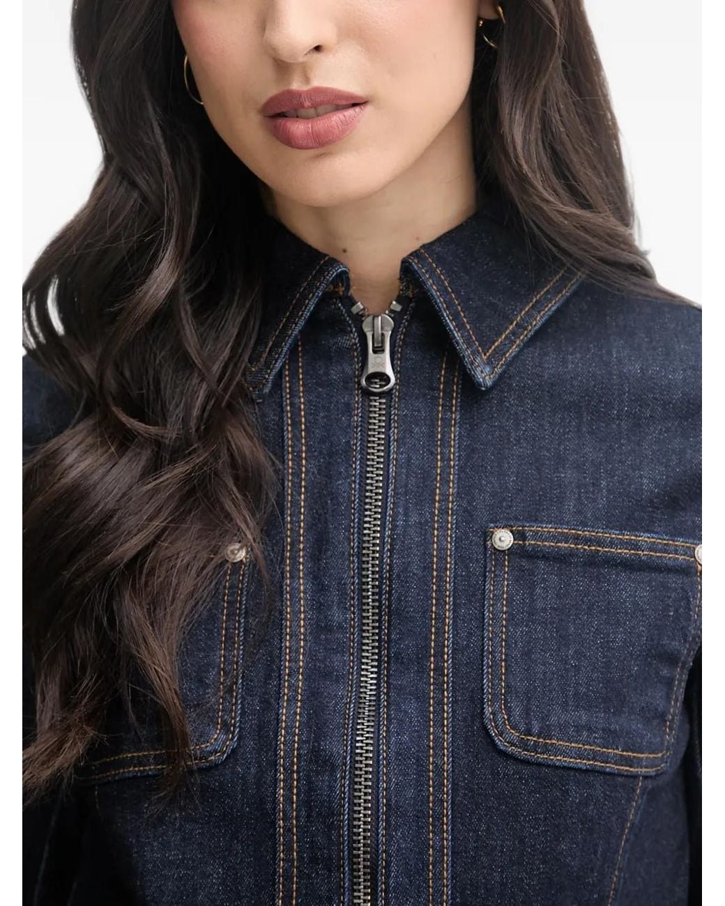 Benetton Blue Cropped Zip-Up Denim Jacket