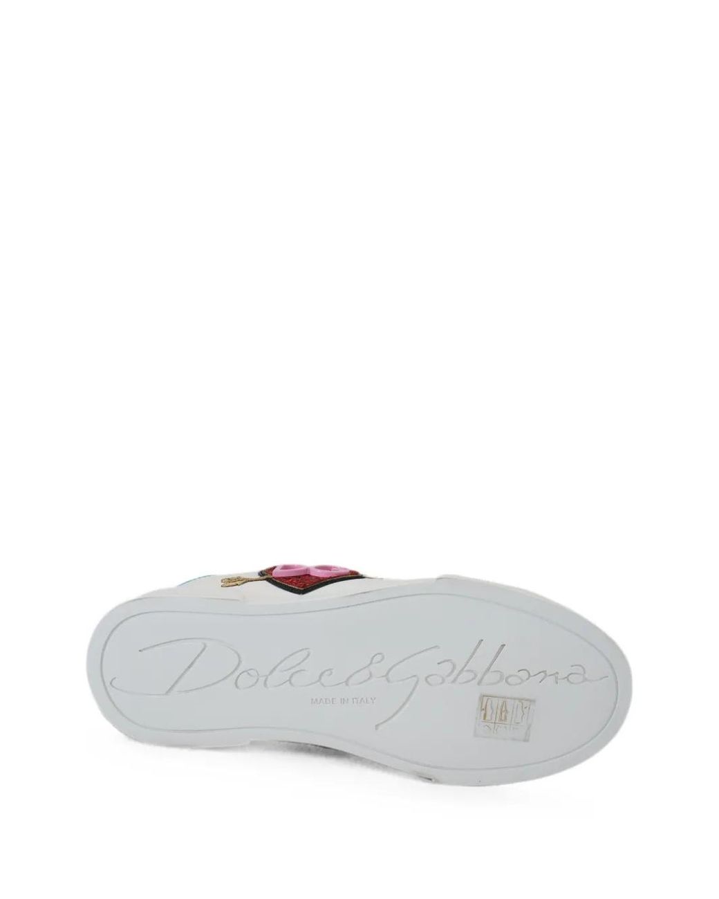 Dolce & Gabbana White Portofino Heart-Patch Leather Sneakers