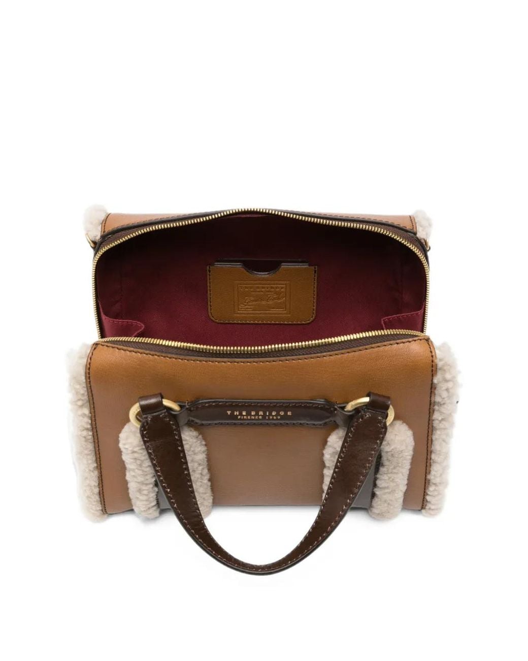 The Bridge Brown Shearling-Trim Leather Tote Bag