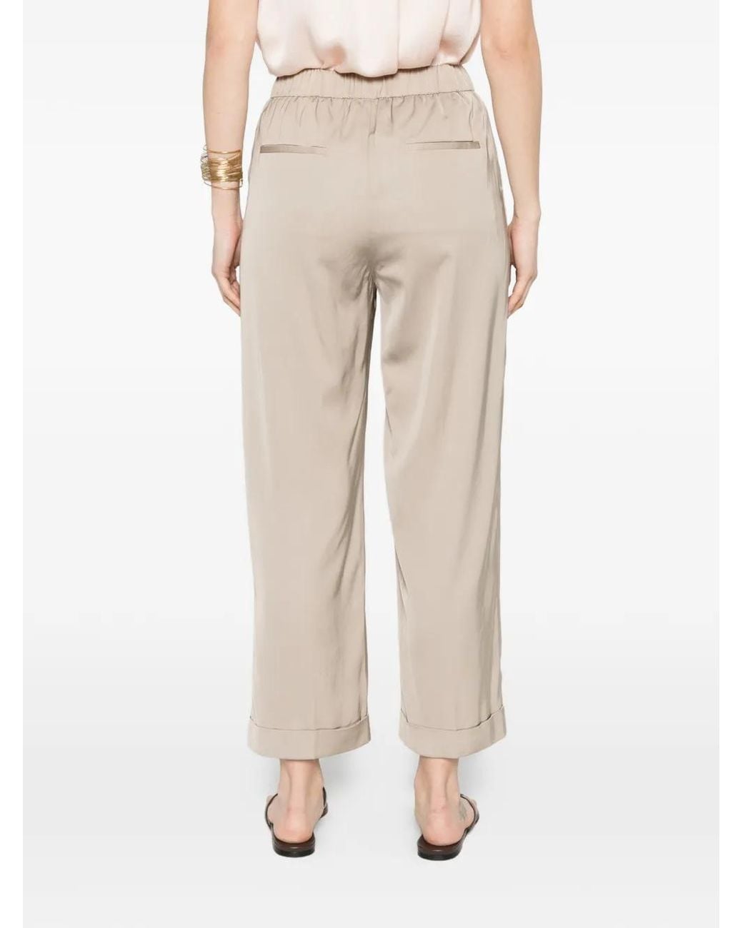 Peserico White Elasticated-Waistband Turned-Up-Cuff Trousers
