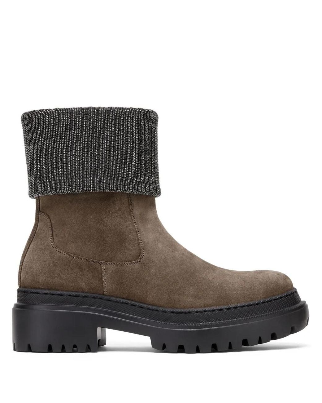 Brunello Cucinelli Brown Monili-Trim Block-Heel Ankle Boots