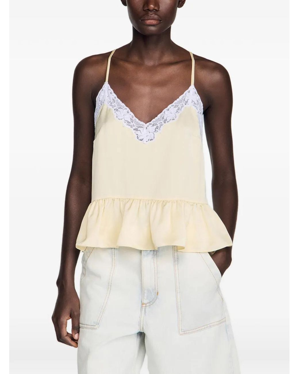 Sandro Natural Top Mit Spitzenborte