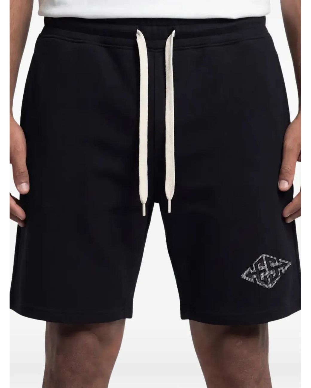 Exit Society Black Monogram X Logo-Print Drawstring Shorts for men