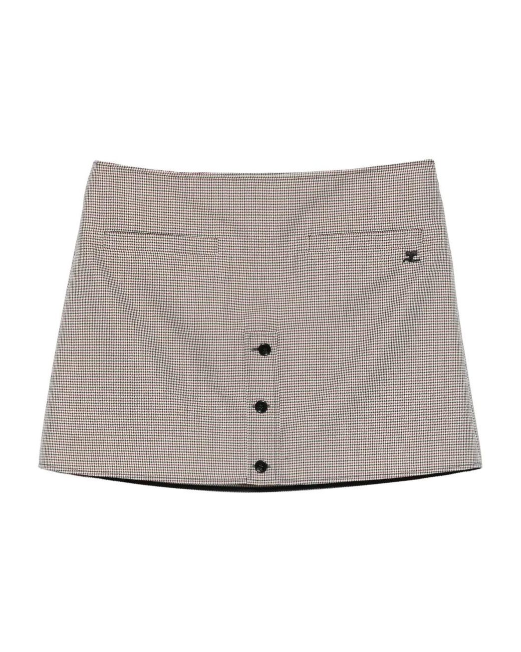 Courreges Gray Courregès Buttoned Plaid Skirt