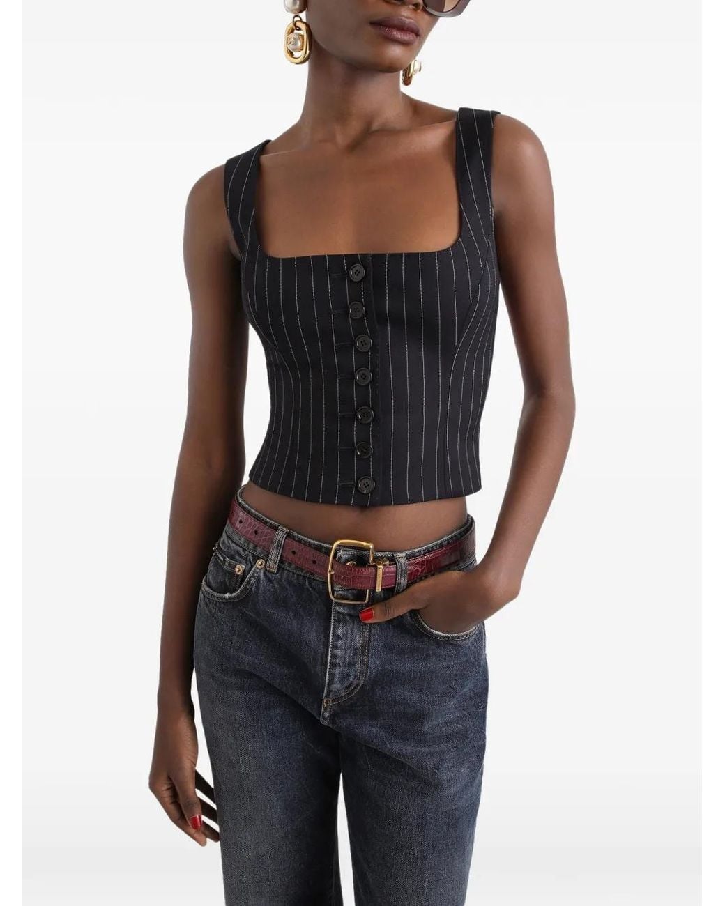Dolce & Gabbana Black Veston En Laine À Fines Rayures
