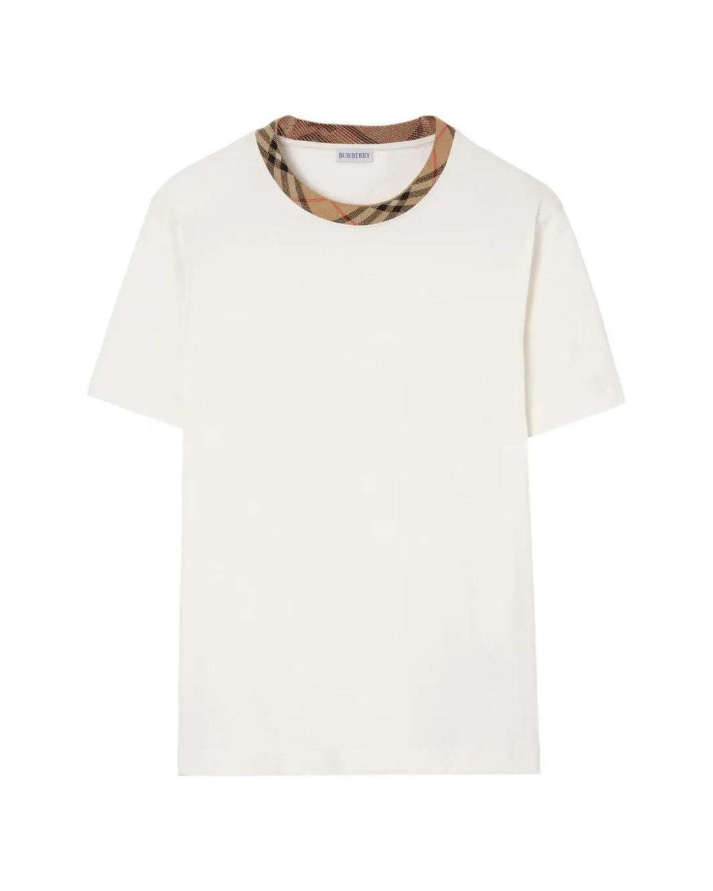 Burberry White Check Trim Cotton T-Shirt for men