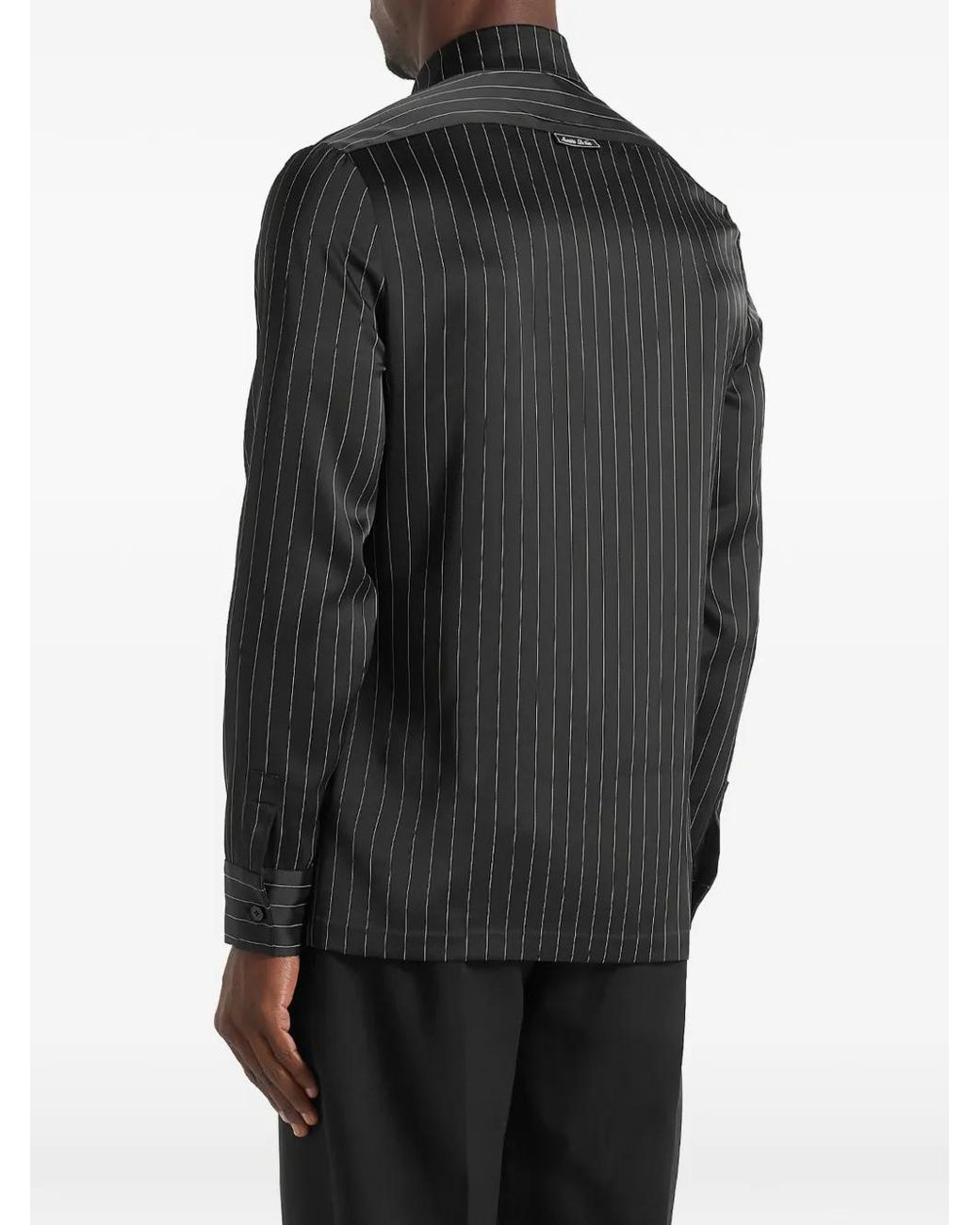 Manière De Voir Black Elian Satin Pinstripe Slim-Fit Dress Shirt for men